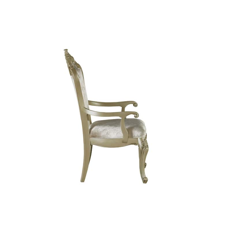 Siq 27 Inch Dining Armchair Set of 2, Upholstered, Champagne Gold, Silver