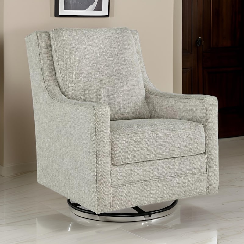 Kria 37 Inch Swivel Accent Armchair, Slope Arms, Gray Polyester Upholstery