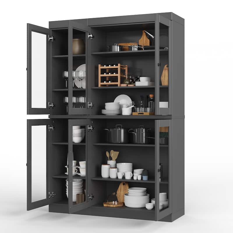 Palace Imports 100% Solid Wood 48.5" Pantry China Cabinet with Clear Glass Doors and Adjustable Shelves