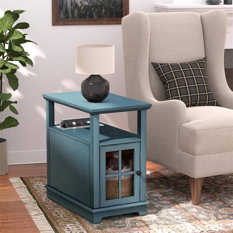 End Table with Hidden Charging Station - 23.6"D x 14"W x 23.6"H - Blue