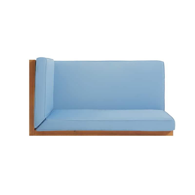 Roomfitters X-Back Corner Bench with Coffee Table, Outdoor Wooden Patio Sofa with Cushions for Garden or Porch