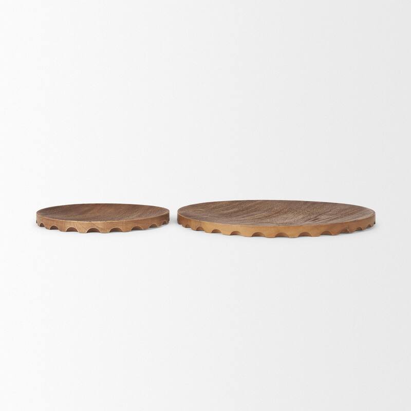 Waverly Round Light Brown Wood Scalloped Edged Trays - 18.0L x 18.0W x 1.0H