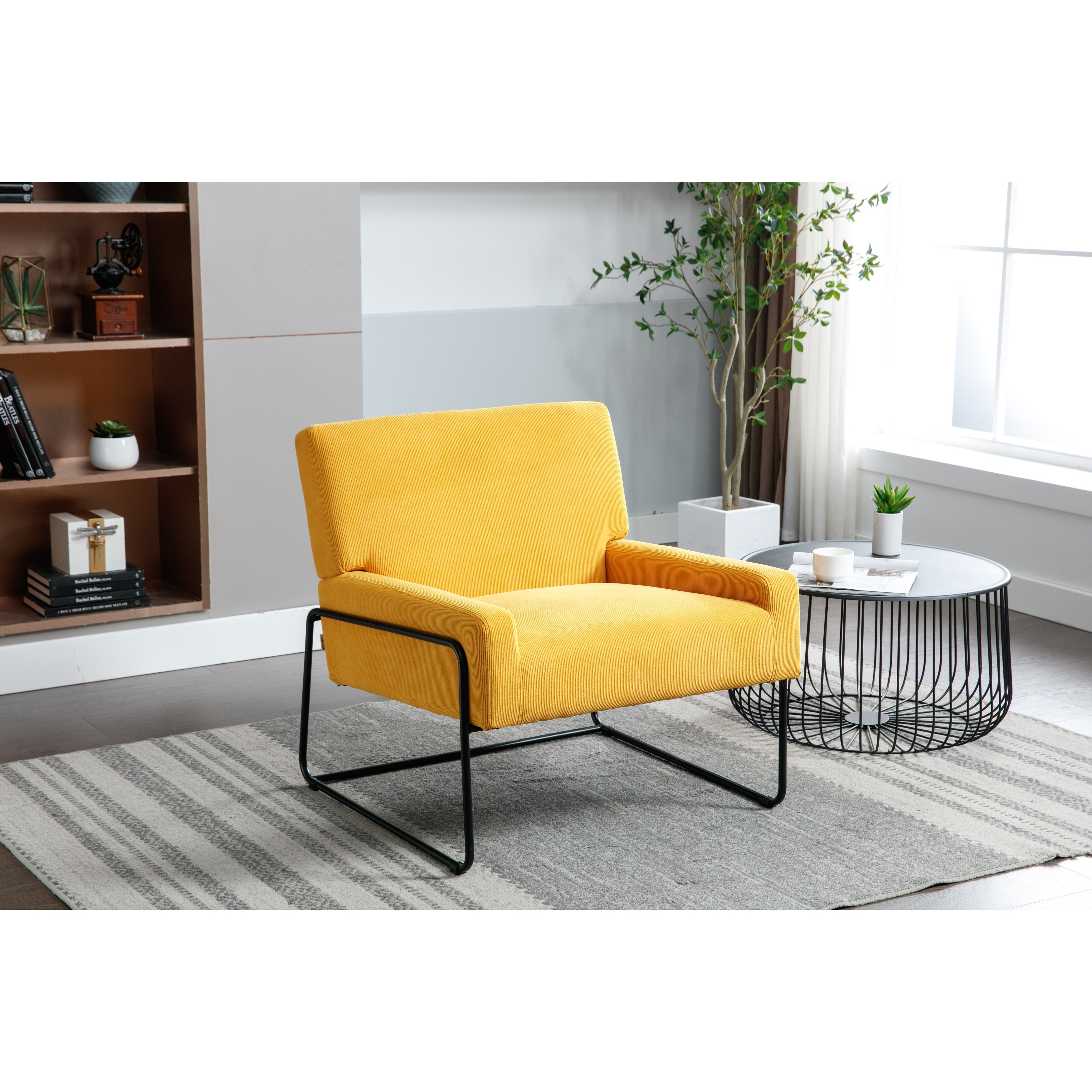 Accent Chair Modern Industrial Slant Armchair with Metal Frame