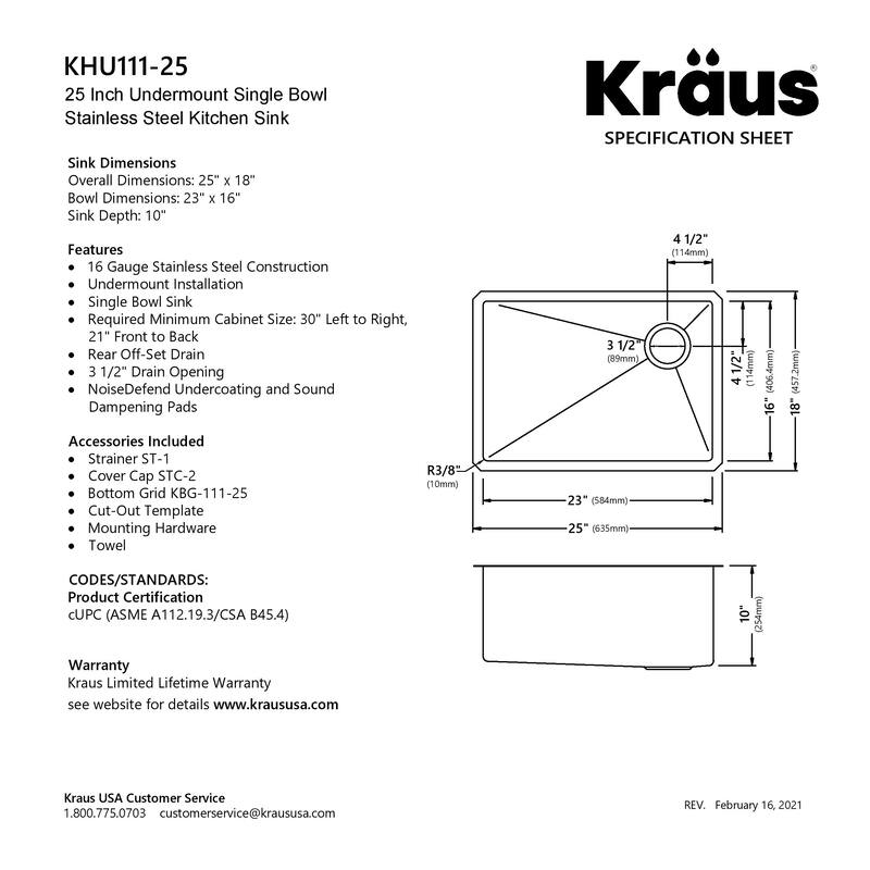 KRAUS Standart PRO Undermount Single Bowl Stainless Steel Kitchen Sink