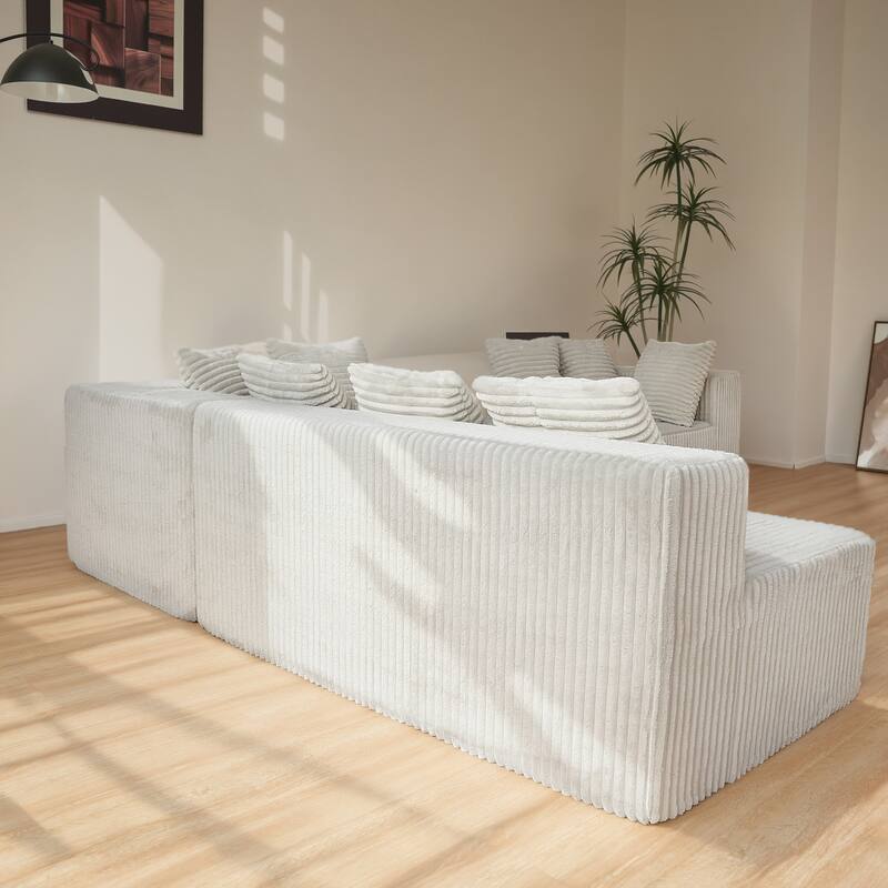 Freely Configurable Layout Modular Couch, U-shaped Sectional Sofa, Corduroy Full Compression Floor Standing Sofa with Pillows