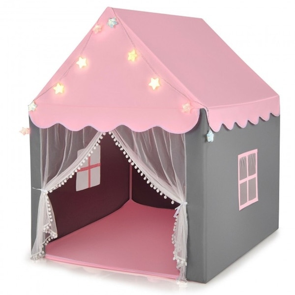 Kids Playhouse Tent with Star Lights and Mat Pink 41.5