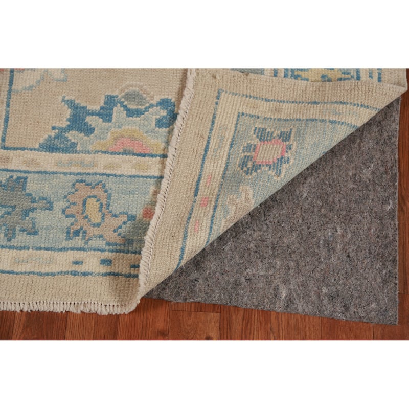 Hand Knotted Oriental 100% Wool Carpet Transitional Floral Beige & Ivories Oushak Runner Rug - 13' 2'' X 3' 2''