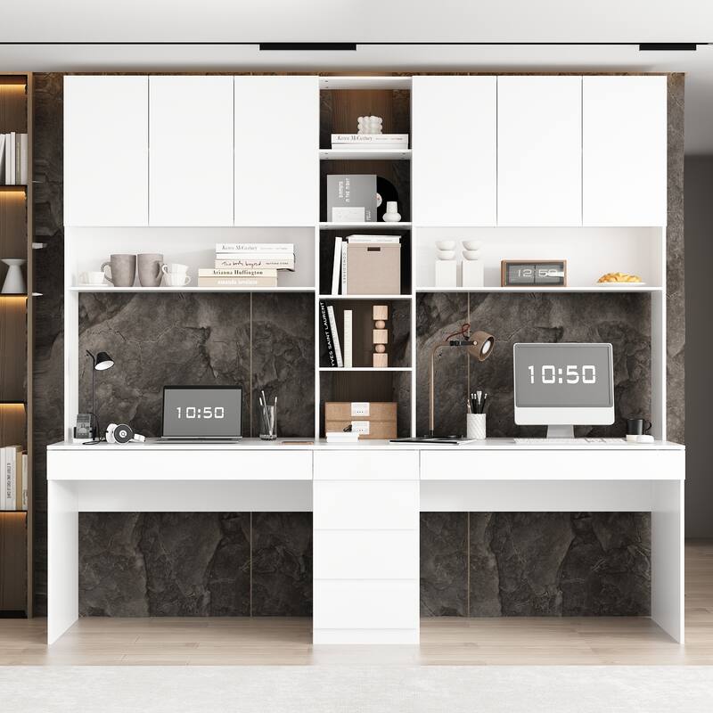2-Seater Gaming and Work Desk with Shelving Functional Home Furniture