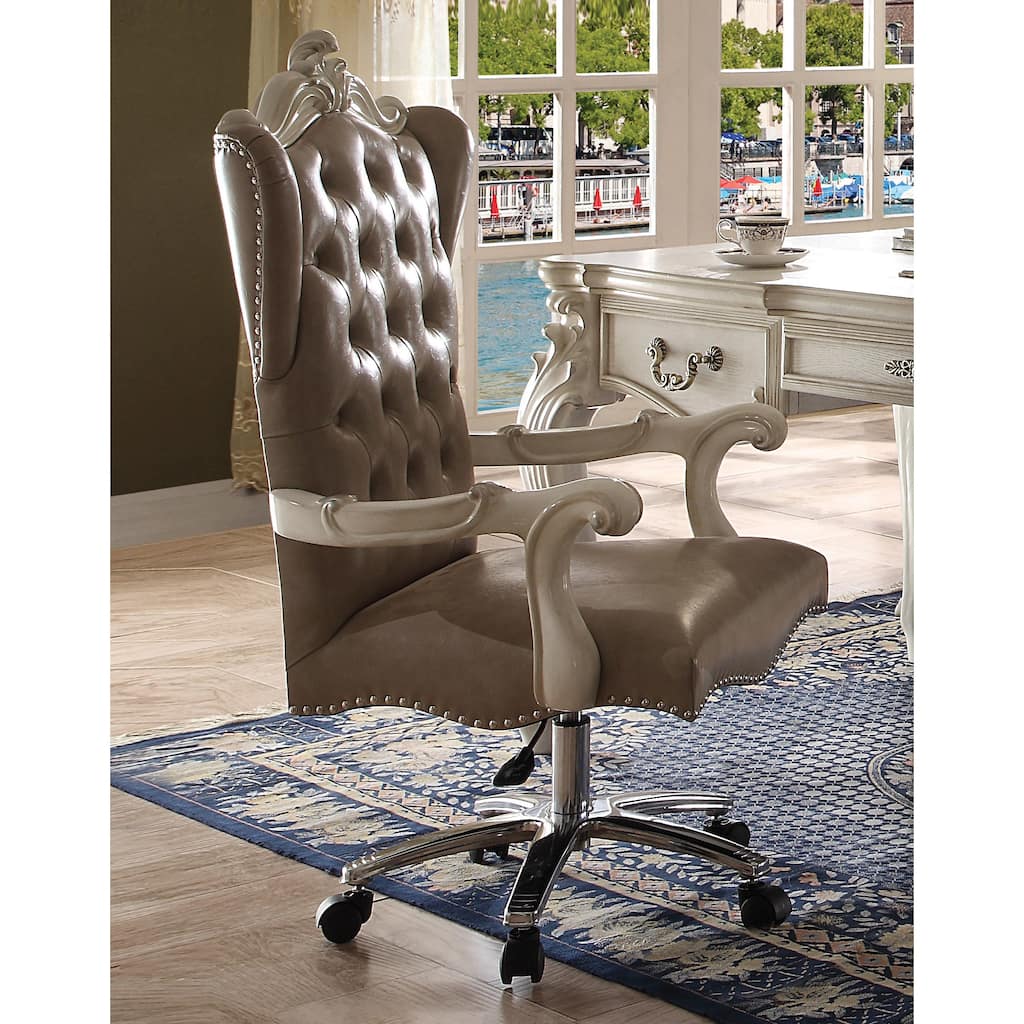 Vintage Grey And Bone White Swivel Chair With Lift