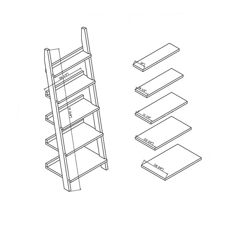 Bookcase Ladder Five Multi Depth Shelves With Back Molding Wall Support White
