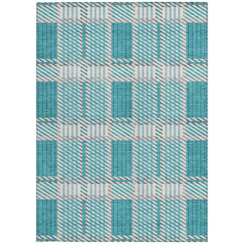 HomeRoots Plaid Transitional Rectangle Outdoor Rug