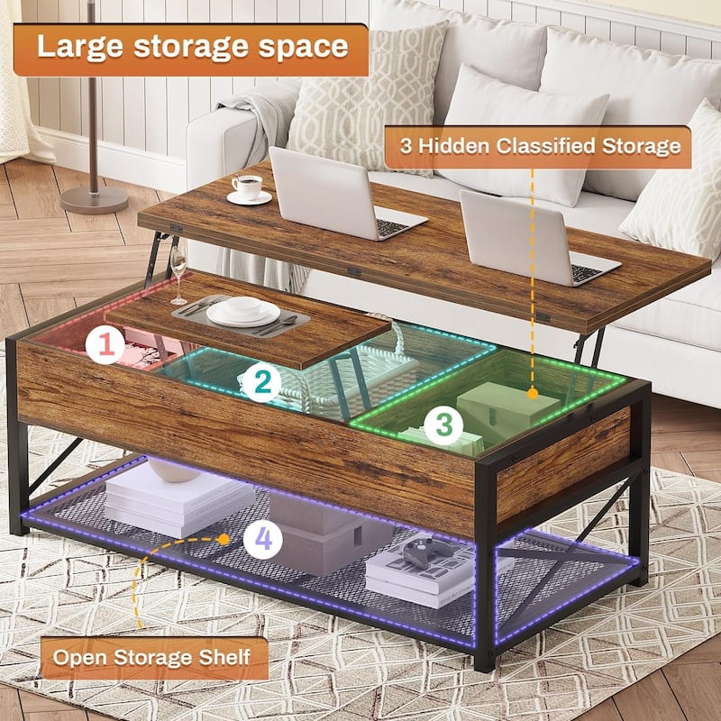 Coffee Table Lift Top 2 Drawers Hidden Compartment for Living Room