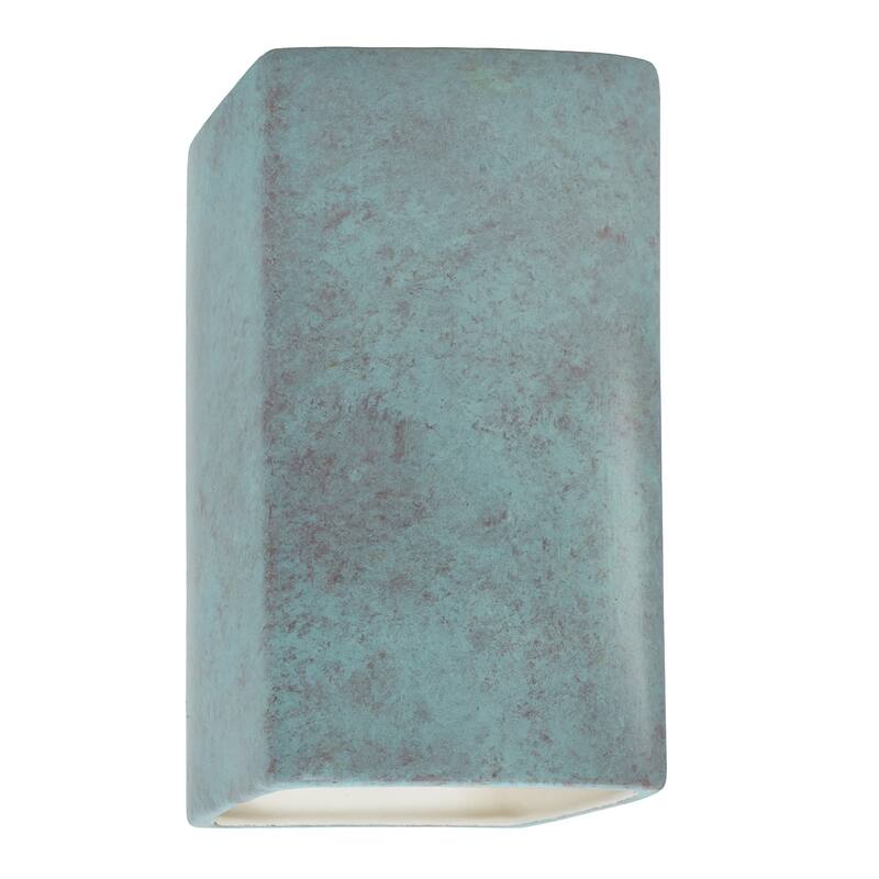 Justice Design Ambiance - Large Rectangle Wall Sconce - Closed Top (Outdoor) - Replaceable Bulb - Verde Patina