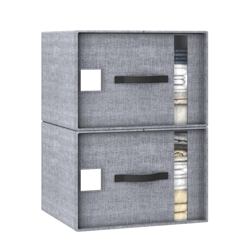 VECELO 2 Pack Clothes Storage Baskets,Foldable Linen Fabric Organizer with Carrying Handles,Bedroom Closet Organization - 2 PACK
