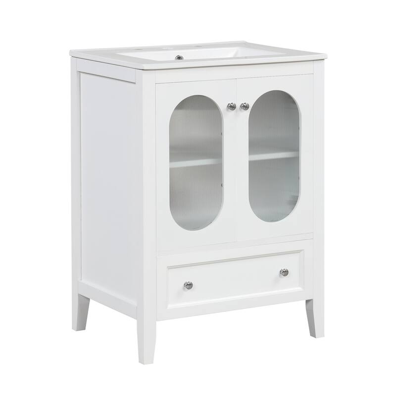 Roomfitters 24" Bathroom Vanity with Sink Cabinet with 1 Drawer Doors Adjustable Shelf Solid Wood and MDF, White