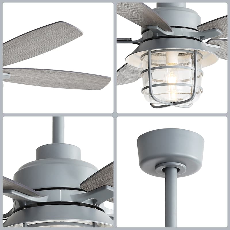 52-Inch Ceiling Fan With E26 Light, 5 Plywood Blades,6 Wind Speed - Cement Grey