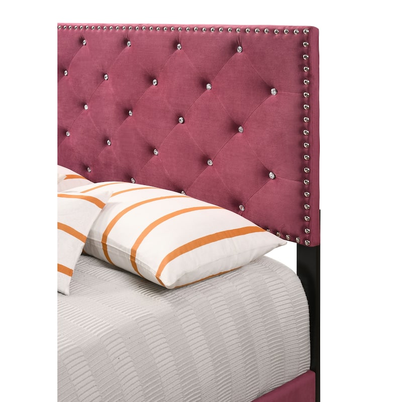 Suffolk Velvet Upholstered Jewel Accent Tufted Nailhead Panel Bed