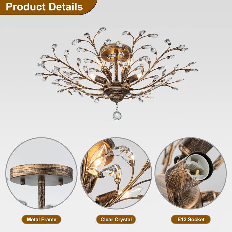 Starsky 5-Light Vintage Crystal Branch Semi-Flush Mount