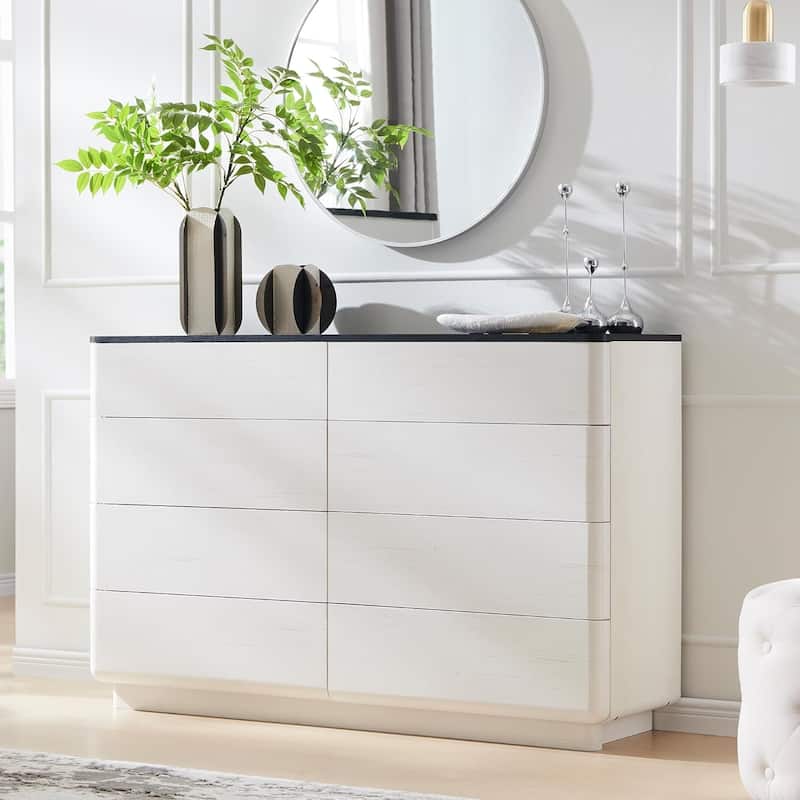 Modern 8 Drawer Dresser for Bedroom, Handle-less Wooden Dressers - Off White