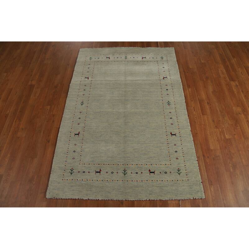 Hand Knotted Oriental 100% Wool Carpet Tribal Animal Pictorial Green Gabbeh Area Rug - 5' 10'' X 3' 11''