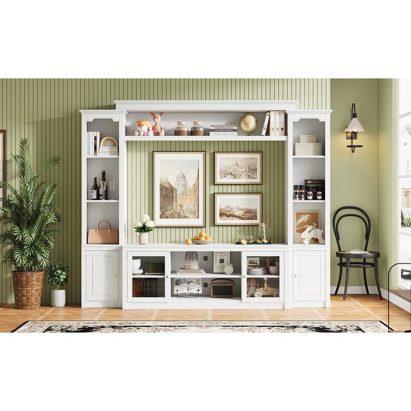 Wall Unit TV Stand with Bookshelves for TVs up to 65", Wood TV Console Table Media Entertainment Center with Storage Cabinet