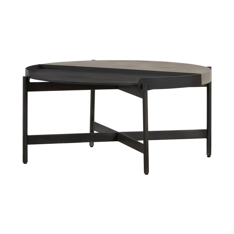 HomeRoots 32" Black and Gray And Black Concrete And Metal Round Coffee Table - 32