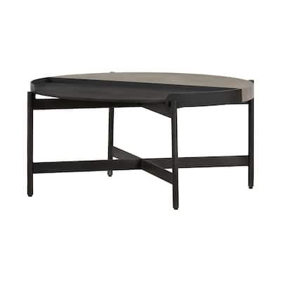 HomeRoots 32" Black and Gray And Black Concrete And Metal Round Coffee Table - 32