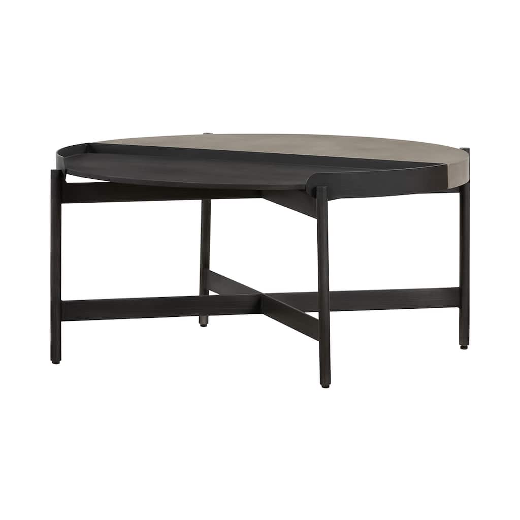 HomeRoots 32" Black and Gray And Black Concrete And Metal Round Coffee Table - 32