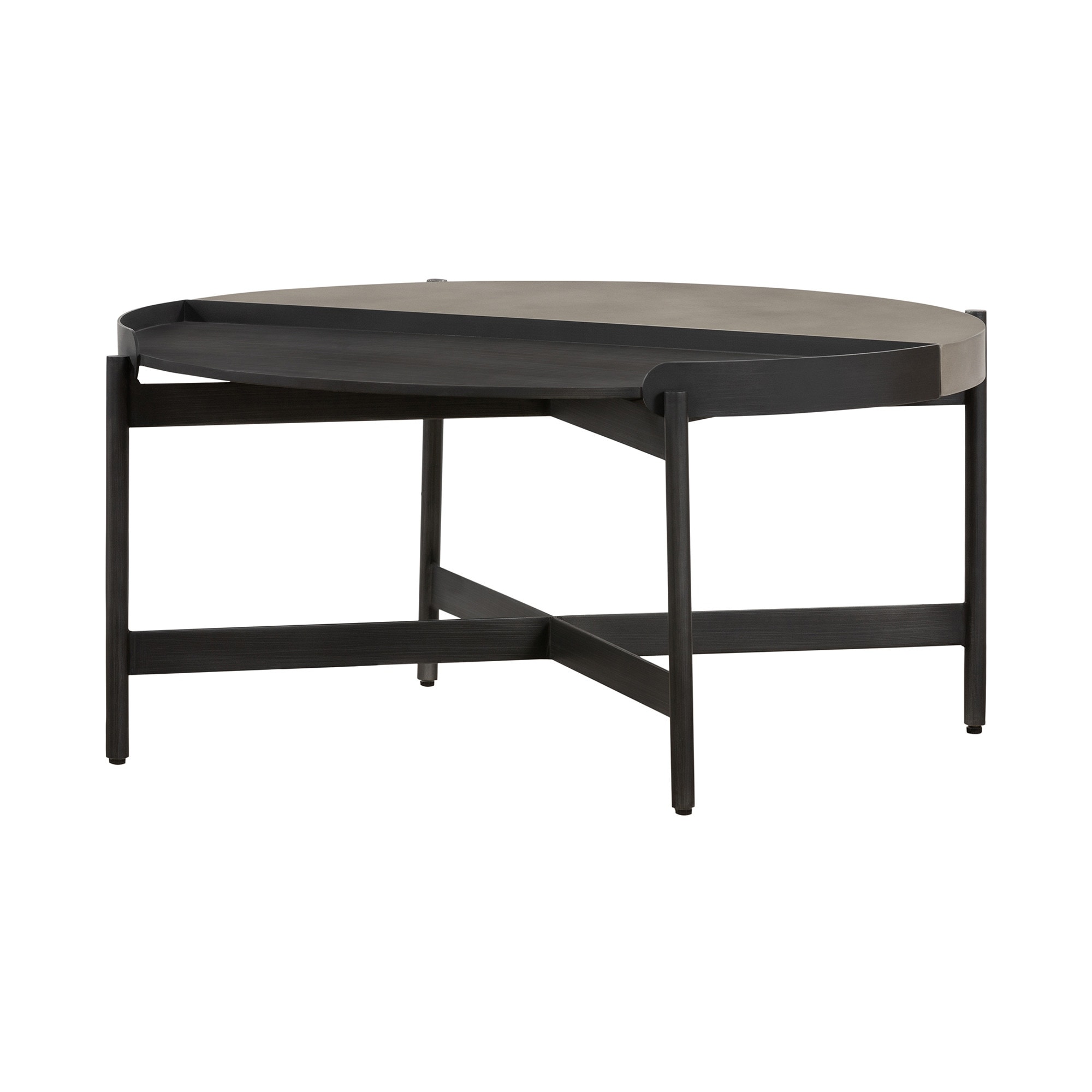 HomeRoots 32" Black and Gray And Black Concrete And Metal Round Coffee Table - 32