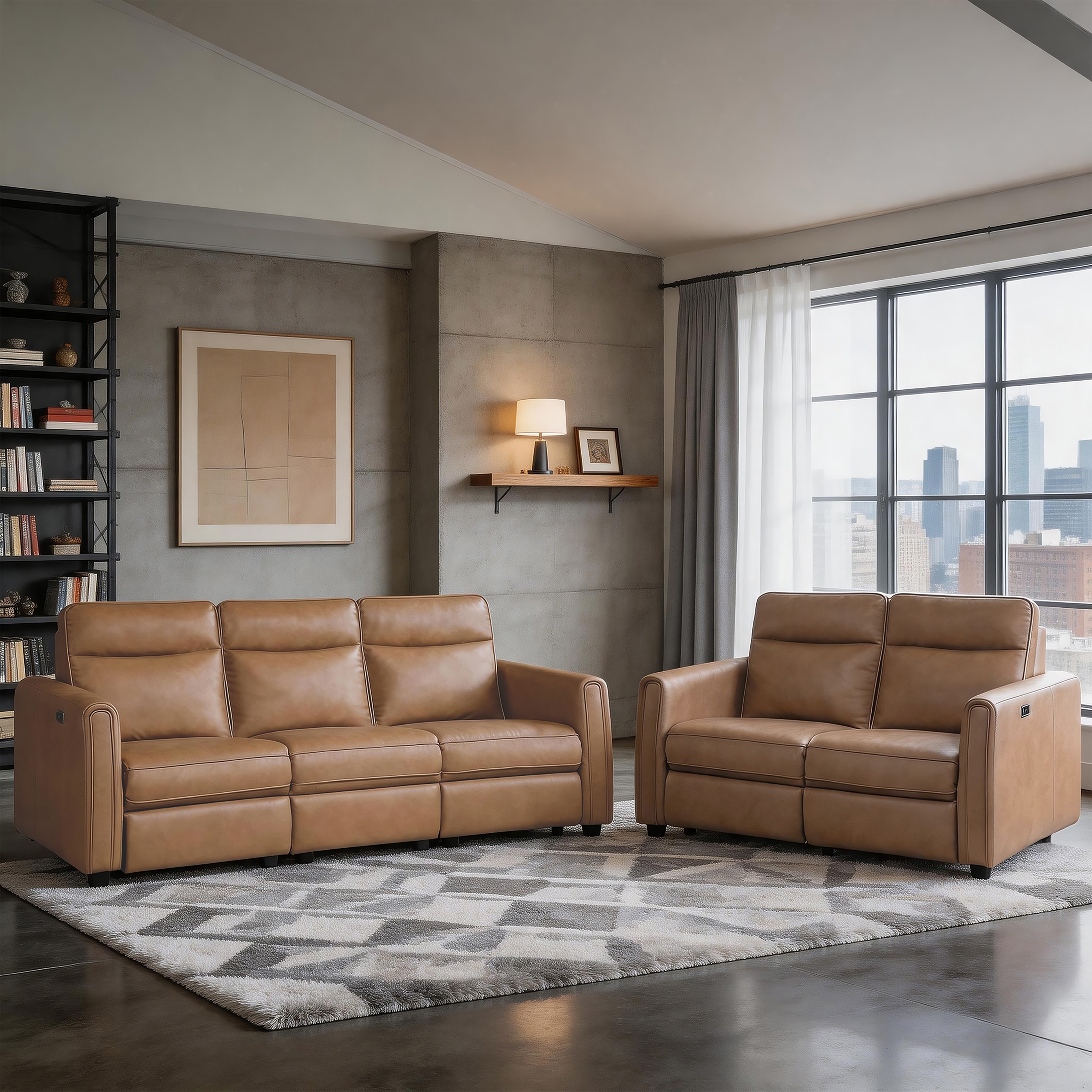 Orlin Faux Leather Rounded Track Arm 2-Piece Power Reclining Sofa Sets