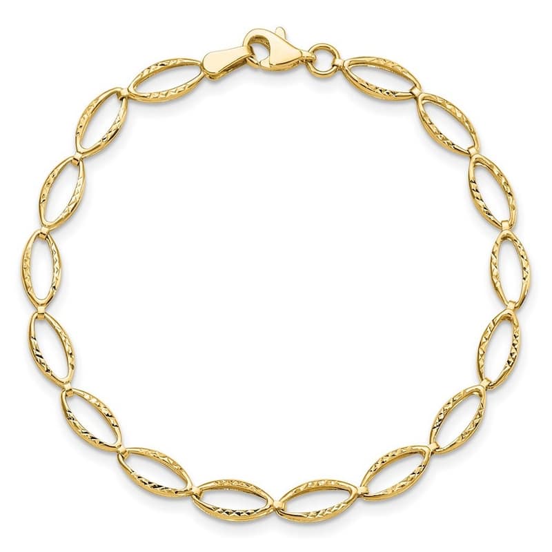 Curata 10k Yellow or White Gold 7" 6mm Textured Oval Links Bracelet