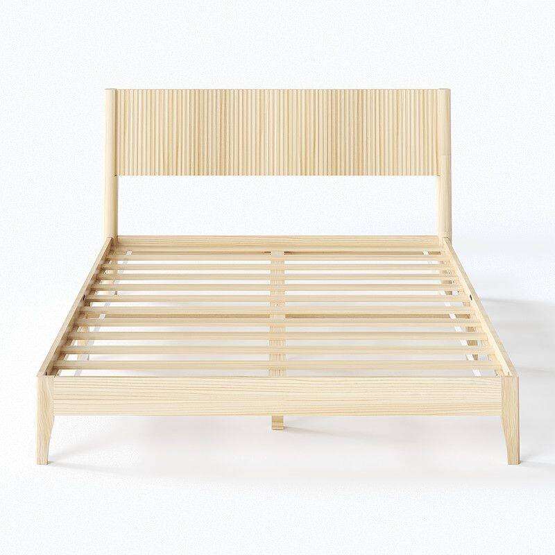 Solid Wood Twin Bed Frame Platform Bedframe with Headboard Grille Style