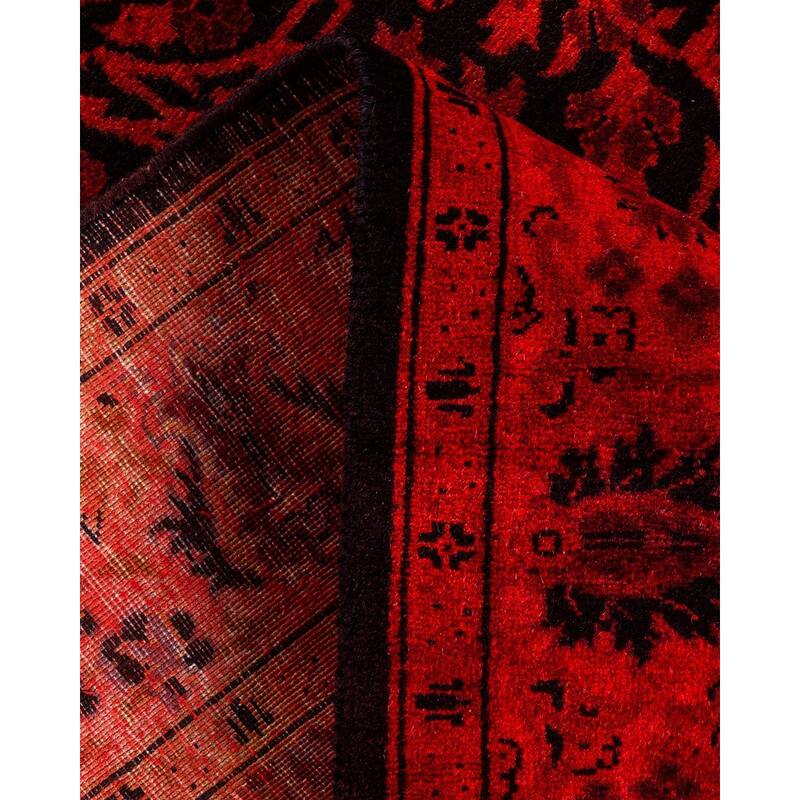 Overton Hand Knotted Wool Vintage Inspired Modern Contemporary Overdyed Red Runner Rug - 3' 0" x 11' 0"