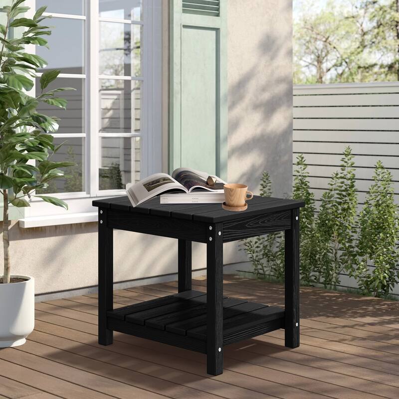 Durable 2-Tier Outdoor Side Table - All-Weather HDPE, Stainless Steel
