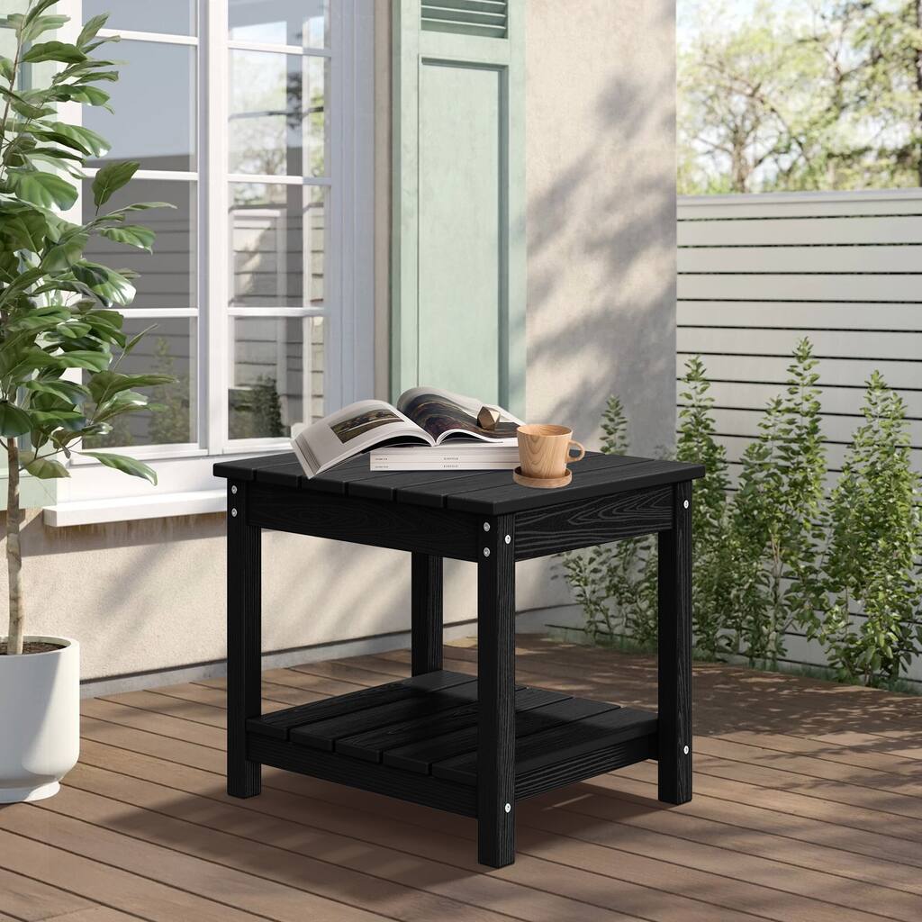 Durable 2-Tier Outdoor Side Table - All-Weather HDPE, Stainless Steel