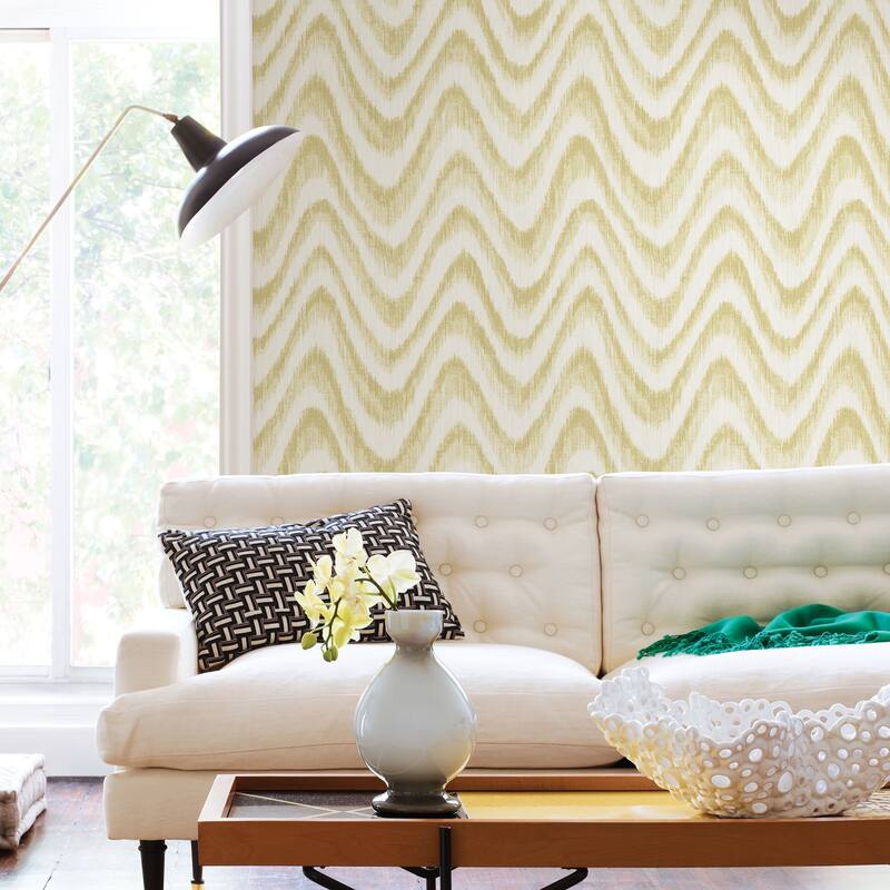 A-Street Prints Bargello Yellow Faux Grasscloth Wave Wallpaper