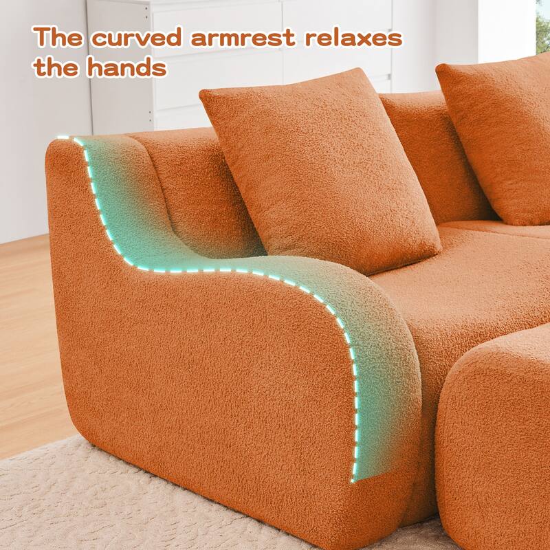 Anmytek Plush Boneless Teddy Fabric Chaise Lounge Sofa - Ergonomic Curved Armrests