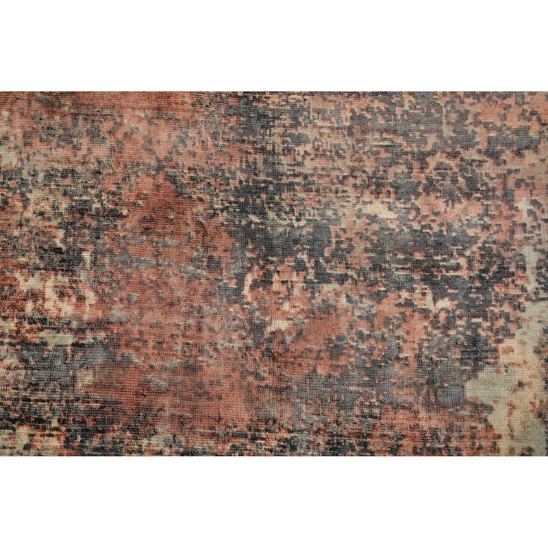 Hand Knotted Oriental Viscose Silk Carpet Modern All-Over Oranges & Rust Abstract Area Rug - 8' 0'' X 5' 7''