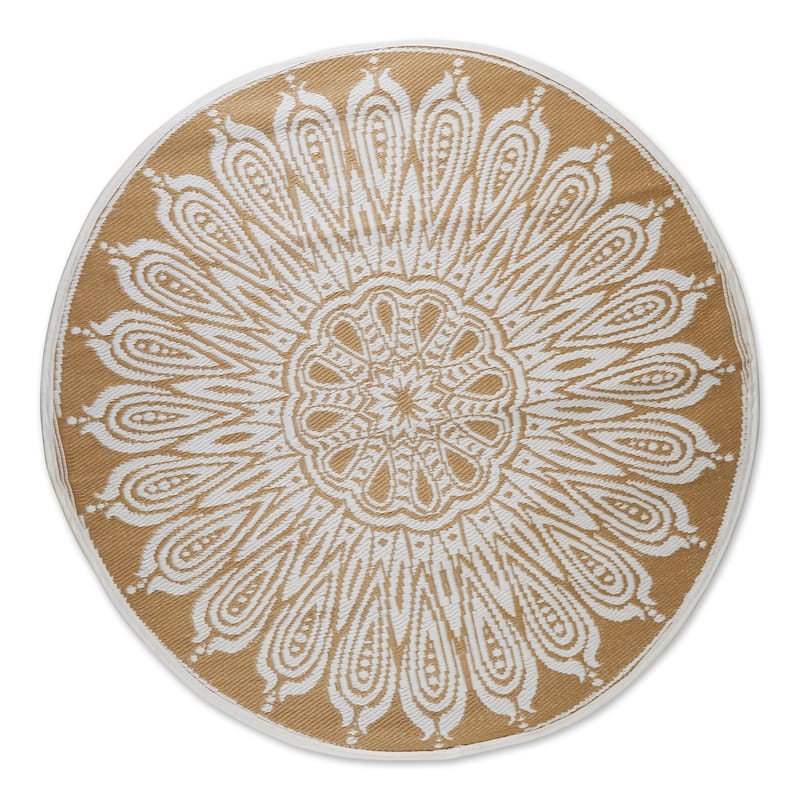 DII Blue Sunflower Outdoor Rug 5 Ft Round - 5' Round - Taupe Sunflower