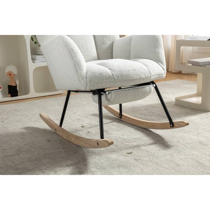 Teddy Fabric Rocking Chair With Adjustable Footrest