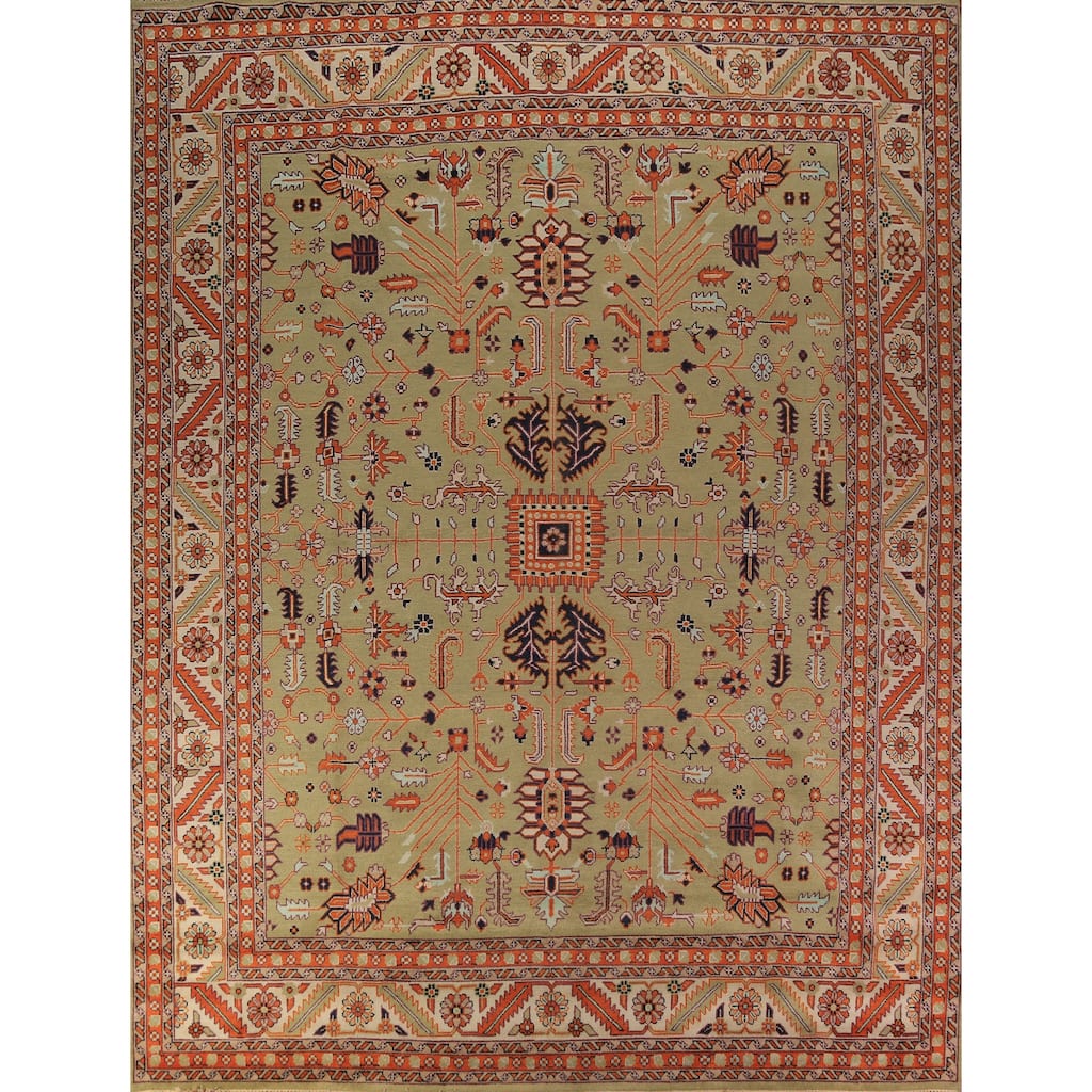 Light Green Heriz Serapi Indian Large Rug Handmade Wool Carpet - 11'11"x 14'6"