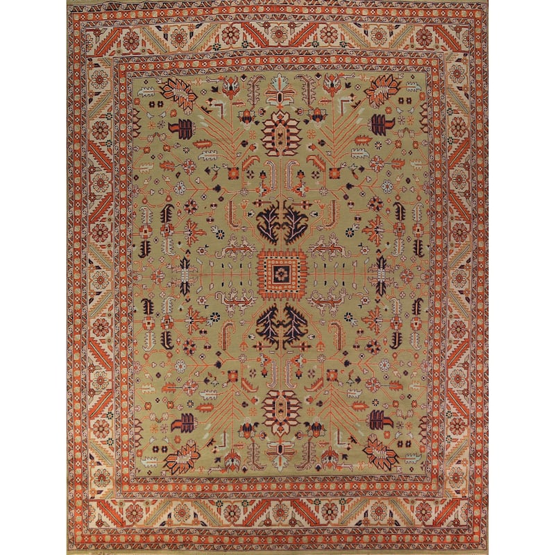 Light Green Heriz Serapi Indian Large Rug Handmade Wool Carpet - 11'11"x 14'6"