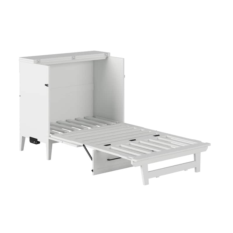Twin Murphy Bed with Storage Chest & Charger - Solid Wood Folding Bed - Space Saving Furniture