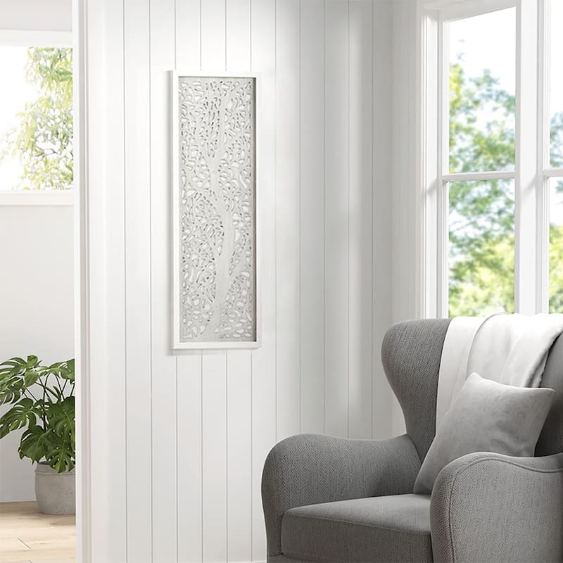 Madison Park Laurel Branches Laser Cut Tree Framed Panel Wall Decor - Grey