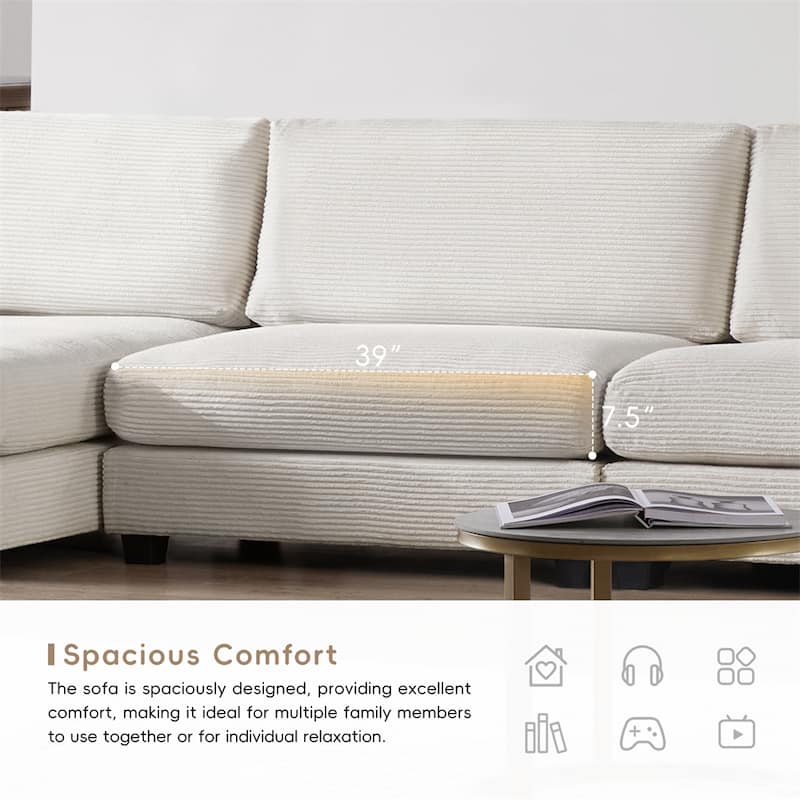 134"*54"Oversized Corduroy Sectional Sofa,L Shaped Cloud Couch