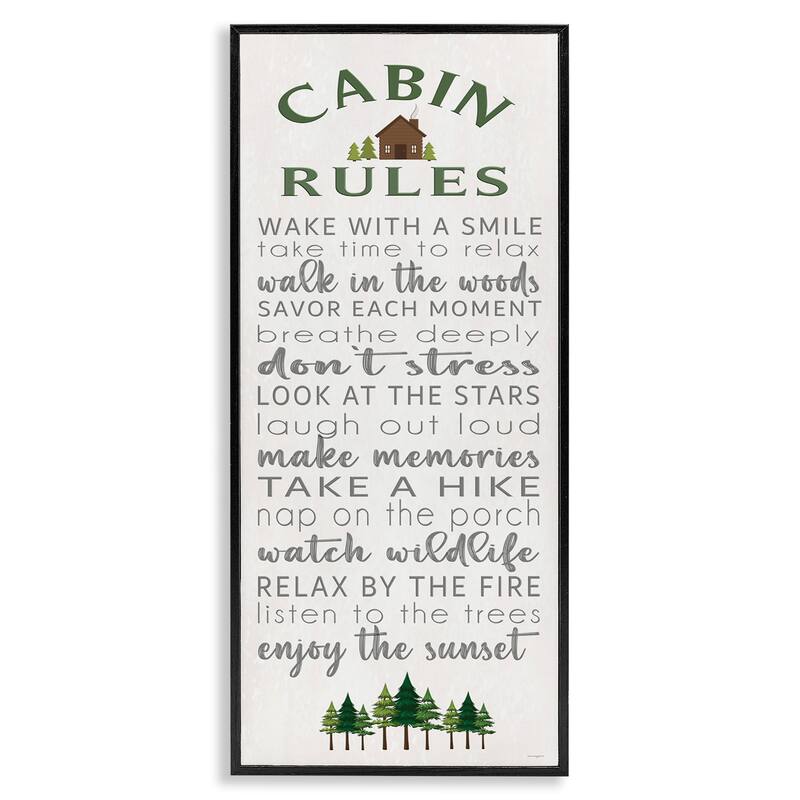 Stupell Fun Rustic Cabin Rules Framed Giclee Art Design By Seven Trees Design - 13 x 30 - Black
