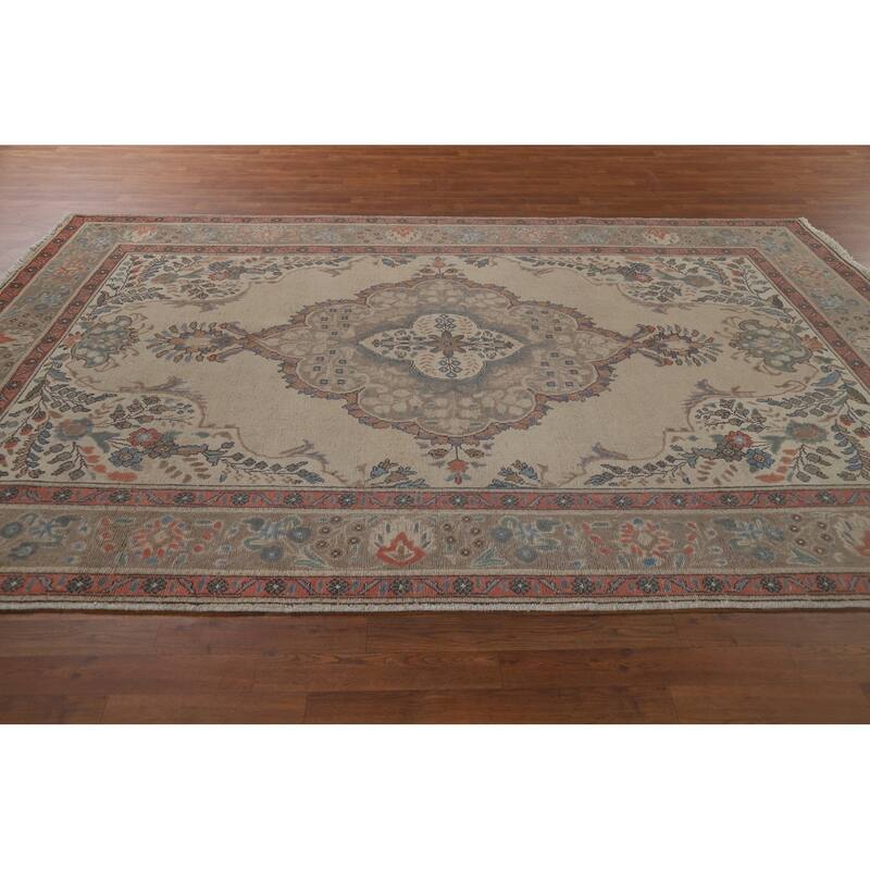 Distressed Tabriz Vintage Persian Area Rug Hand-Knotted Wool Carpet - 6'10" x 10'0"