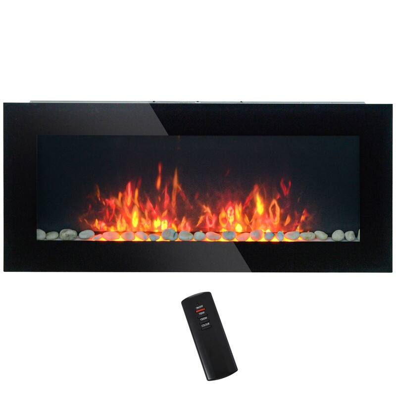 41.3/50/60 in. Wall Mount Recessed Electric Fireplaces in Black, Tempered Glass, Flame Effect, Multi-Color, Remote,1400-1500W