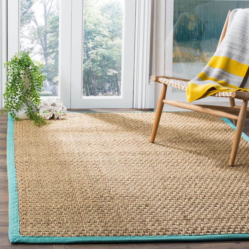 SAFAVIEH Natural Fiber Marina Basketweave Seagrass Rug - 8' x 10' - Natural/Teal