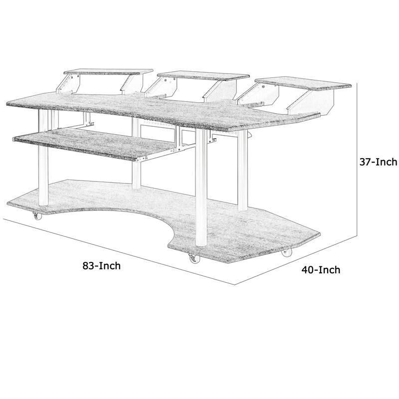 Wooden Computer Desk with Keyboard Tray and Open Bottom Shelf, Gray